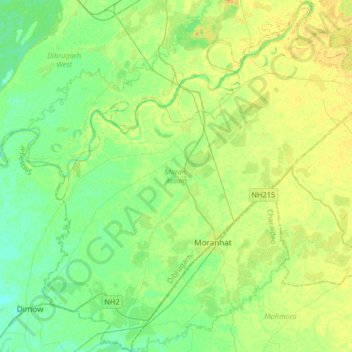Topografische Karte Moran, Höhe, Relief