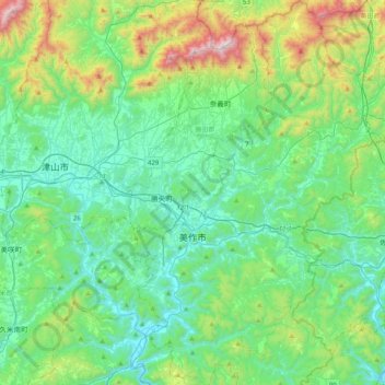 Topografische Karte Maniwa County, Höhe, Relief