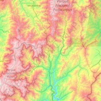Topografische Karte Palanda, Höhe, Relief