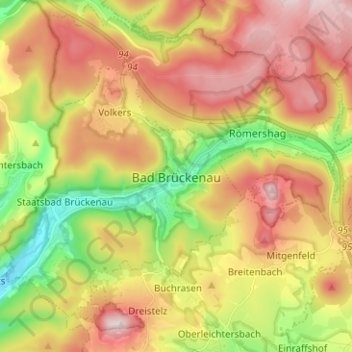 Topografische Karte Bad Brückenau, Höhe, Relief