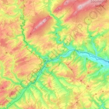 Topografische Karte Kirner Land, Höhe, Relief