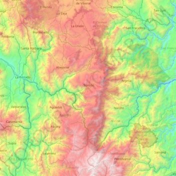 Topografische Karte Sonsón, Höhe, Relief