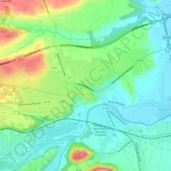Topografische Karte Montréjeau, Höhe, Relief