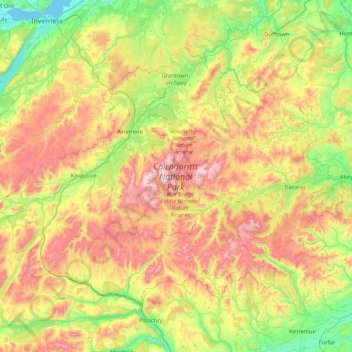 Topografische Karte Cairngorms National Park, Höhe, Relief
