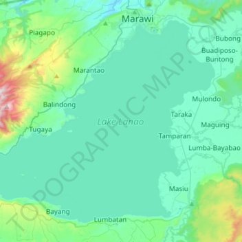 Topografische Karte Lake Lanao, Höhe, Relief