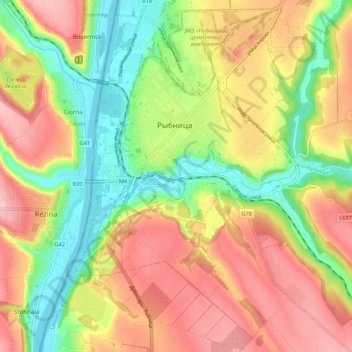 Topografische Karte Rybnitsa, Höhe, Relief