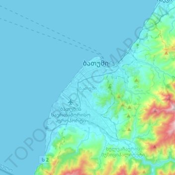 Topografische Karte Batumi, Höhe, Relief