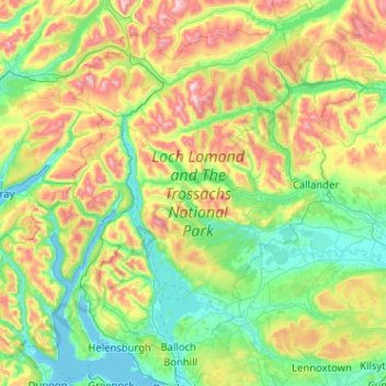 Topografische Karte Loch Lomond and The Trossachs National Park, Höhe, Relief