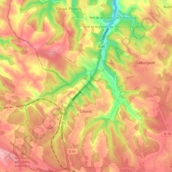 Topografische Karte Cieurac, Höhe, Relief