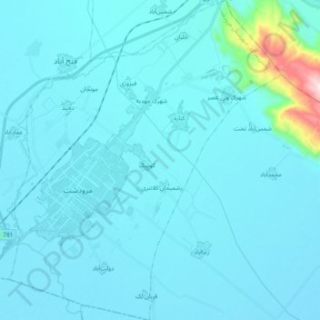 Topografische Karte حومه شهر مرودشت, Höhe, Relief