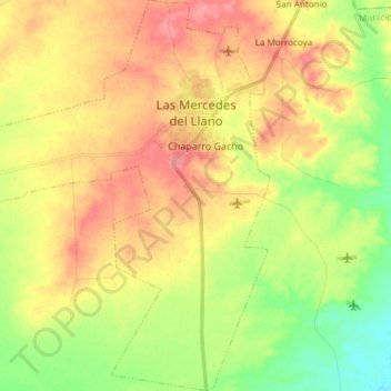 Topografische Karte Las Mercedes del Llano, Höhe, Relief