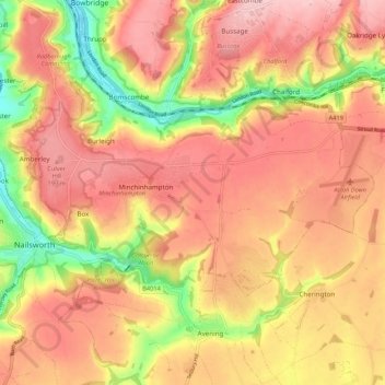 Topografische Karte Minchinhampton, Höhe, Relief