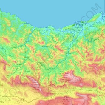 Topografische Karte Gipuzkoa, Höhe, Relief