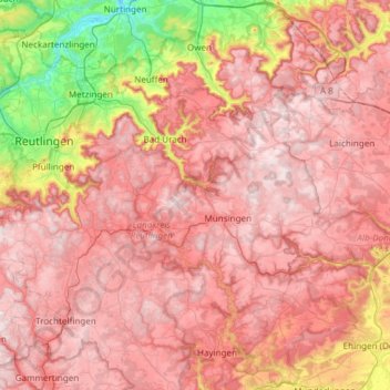 Topografische Karte Biosphärengebiet Schwäbische Alb (Kernzone), Höhe, Relief