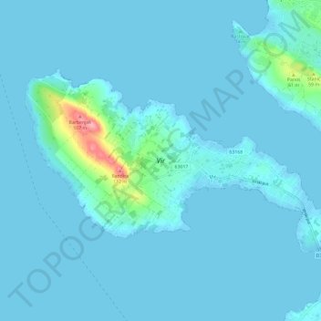 Topografische Karte Vir, Höhe, Relief