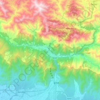 Topografische Karte Dobhan, Höhe, Relief