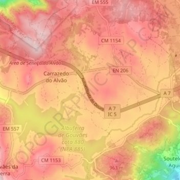 Topografische Karte Lixa do Alvão, Höhe, Relief