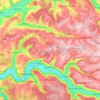 Topografische Karte Ingelfingen, Höhe, Relief