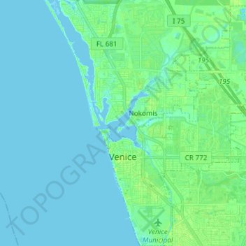 Topografische Karte Venice, Höhe, Relief
