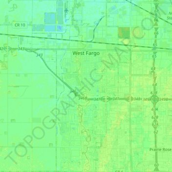 Topografische Karte West Fargo, Höhe, Relief