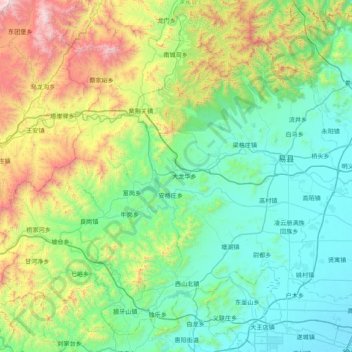 Topografische Karte Yi County, Höhe, Relief