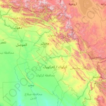 Topografische Karte هەرێمی کوردستان, Höhe, Relief