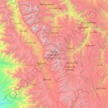 Topografische Karte Parc National de Huascarán, Höhe, Relief