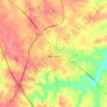 Topografische Karte Perryville, Höhe, Relief