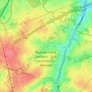 Topografische Karte Sint-Lambrechts-Woluwe, Höhe, Relief
