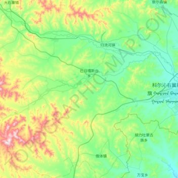 Topografische Karte 巴日嘎斯台乡, Höhe, Relief