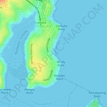 Topografische Karte Shelly Beach, Höhe, Relief