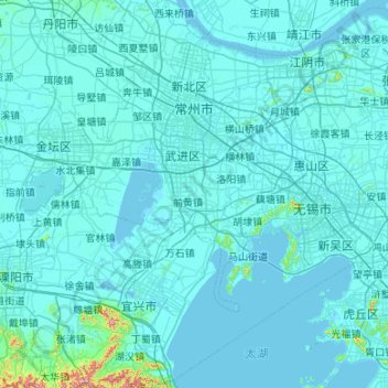 Topografische Karte Changzhou, Höhe, Relief