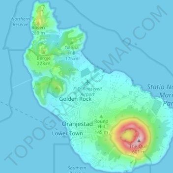 Topografische Karte Sint Eustatius, Höhe, Relief