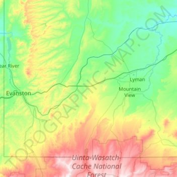 Topografische Karte Uinta County, Höhe, Relief