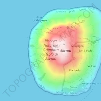 Topografische Karte Riserva Naturale Orientata - Isola di Alicudi, Höhe, Relief