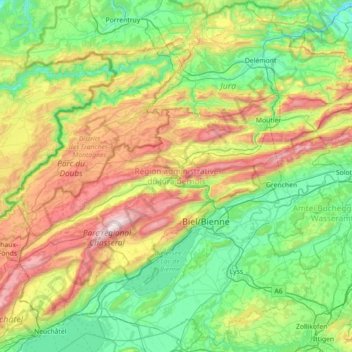 Topografische Karte Arrondissement administratif du Jura bernois, Höhe, Relief