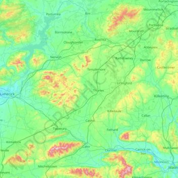 Topografische Karte County Tipperary, Höhe, Relief