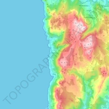 Topografische Karte Oia, Höhe, Relief
