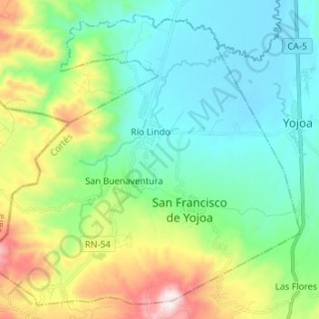 Topografische Karte San Francisco de Yojoa, Höhe, Relief