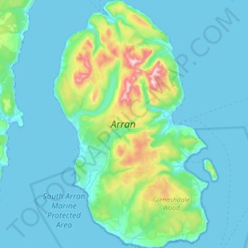 Topografische Karte Isle of Arran, Höhe, Relief