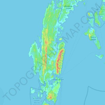 Topografische Karte South Andaman Island, Höhe, Relief