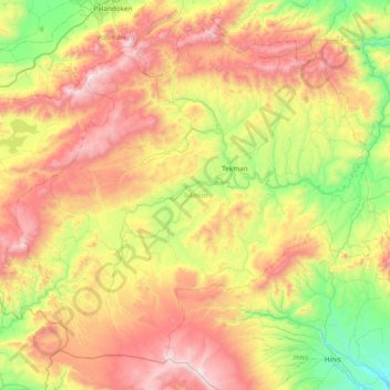 Topografische Karte Tekman, Höhe, Relief
