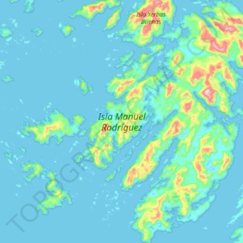 Topografische Karte Isla Manuel Rodríguez, Höhe, Relief