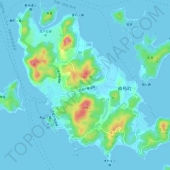 Topografische Karte 直島, Höhe, Relief