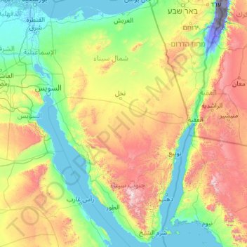 Topografische Karte Sinai-Halbinsel, Höhe, Relief
