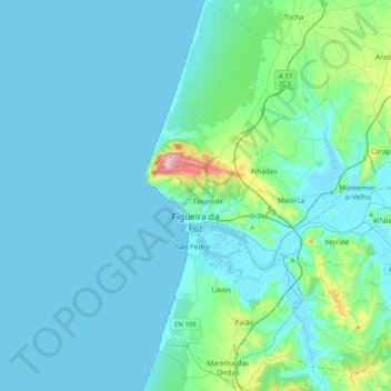 Topografische Karte Figueira da Foz, Höhe, Relief