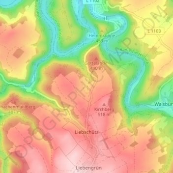 Topografische Karte Liebschütz, Höhe, Relief