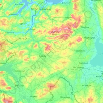 Topografische Karte County Tyrone, Höhe, Relief
