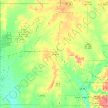 Topografische Karte Cherokee County, Höhe, Relief