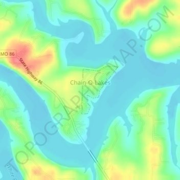 Topografische Karte Chain-O-Lakes, Höhe, Relief